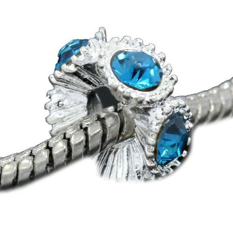 Flower with Light Blue Rhinestones Charm Spacer For Snake Chain Charm Bracelets - Sexy Sparkles Fashion Jewelry - 4