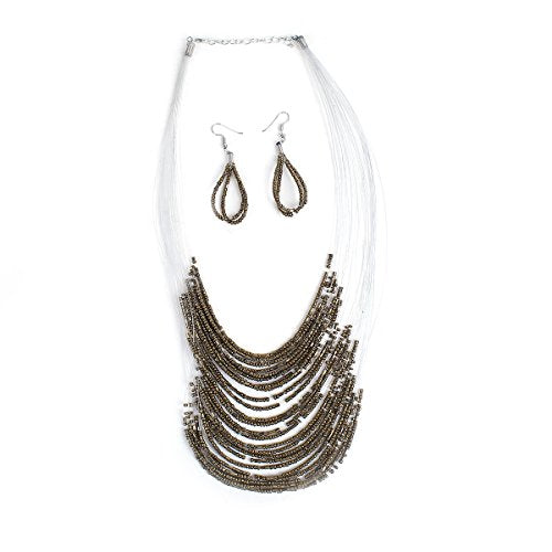 SEXY SPARKLES Multilayer bead necklace Bohemian Style Hand-Seed Bead Beaded Long Necklace Earrings Set