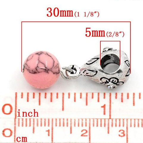 Pink Dangle Ball with Rhinestones Bead Charm Spacer for Snake Chain Charm Bracelets - Sexy Sparkles Fashion Jewelry - 2