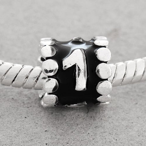 Black Enamel Number Charm Bead  "1" European Bead Compatible for Most European Snake Chain Charm Bracelets - Sexy Sparkles Fashion Jewelry - 2