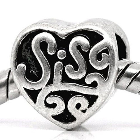Sis or Sister Charm Spacer Beads For Snake Chain Charm Bracelet - Sexy Sparkles Fashion Jewelry - 1