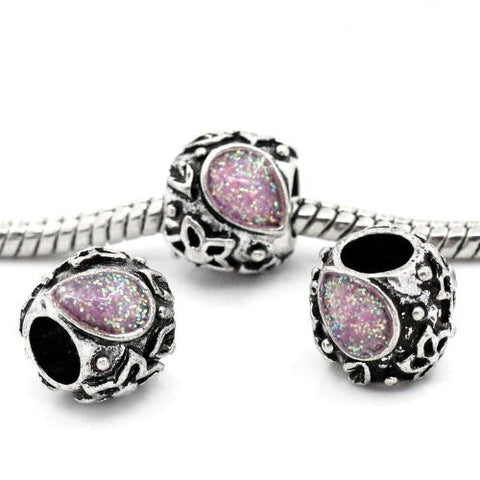 Glitter Inspirational Flower Charm Spacer Bead for Snake Chain Bracelet (Pink) - Sexy Sparkles Fashion Jewelry - 3