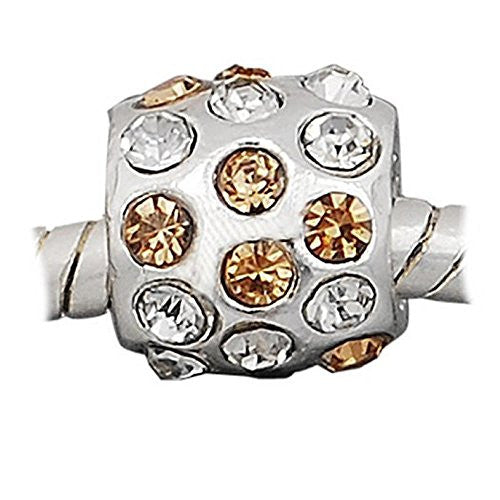 Topaz with Clear  Crystal European Bead Compatible for Most European Snake Chain Charm Bracelet