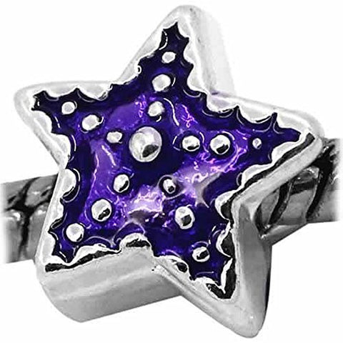 Star with Purple Enamel Charm European Bead Compatible for Most European Snake Chain Bracelet - Sexy Sparkles Fashion Jewelry - 1