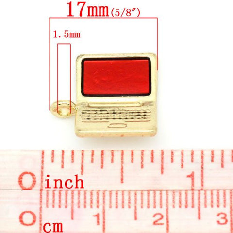 Gold plated base Tone Computer/laptop with Red Enamel Screen Charm Pendant - Sexy Sparkles Fashion Jewelry - 2
