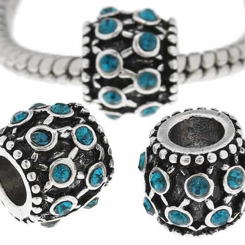 Blue Rhinestone Charm Bead For Snake Chain Bracelet - Sexy Sparkles Fashion Jewelry - 2