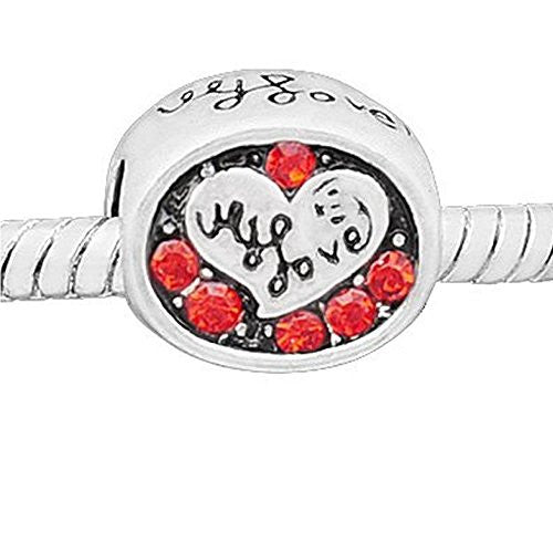 My Love with Red  Crystals European Bead Compatible for Most European Snake Chain Bracelet - Sexy Sparkles Fashion Jewelry
