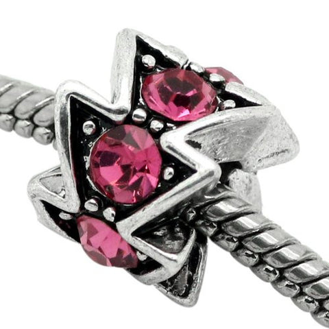 Hot Pink  Rhinestone Spacer Bead European Bead Compatible for Most European Snake Chain Charm Bracelet - Sexy Sparkles Fashion Jewelry - 2