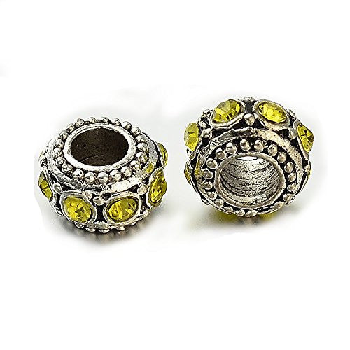 Yellow  Crystal Spacer Bead European Bead Compatible for Most European Snake Chain Charm Bracelet