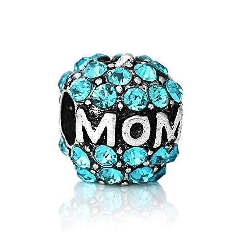 Mothers Day Jewelry Heart Pattern With Aqua Rhinestones for snake chain charm Bracelet
