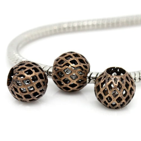 Copper Hallow Grid Pattern Carved on European Bead Compatible for Most European Snake Chain Charm Bracelet - Sexy Sparkles Fashion Jewelry - 2