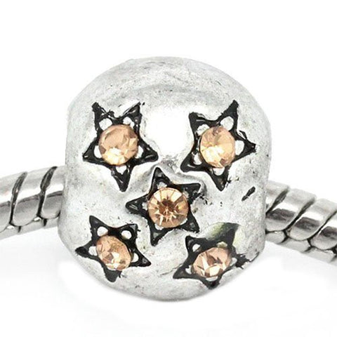 European Charm Beads Antique Silver Star Carved Pale Yellow Rhinestone - Sexy Sparkles Fashion Jewelry - 4