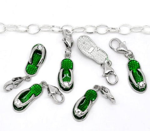 Clip on Green Flip Flop Shoe Pendant for European Jewelry w/ Lobster Clasp - Sexy Sparkles Fashion Jewelry - 3