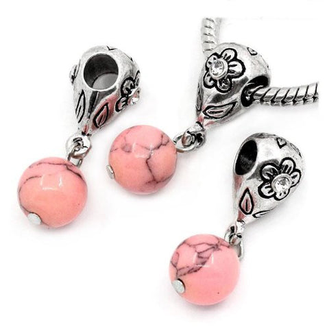 Pink Dangle Ball with Rhinestones Bead Charm Spacer for Snake Chain Charm Bracelets - Sexy Sparkles Fashion Jewelry - 3