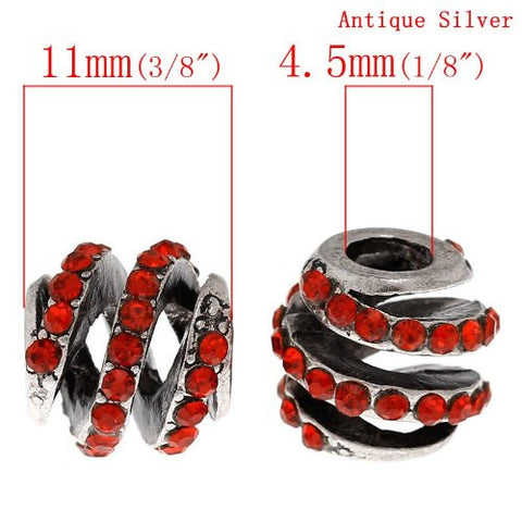 Spiral Design W/crystals Charm Spacer Bead For Snake Chain Bracelet (Red) - Sexy Sparkles Fashion Jewelry - 3