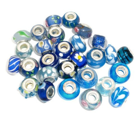 Ten (10) Pack of Assorted Blue Glass Lampwork, Murano Glass Beads for European Style Bracelet - Sexy Sparkles Fashion Jewelry - 1