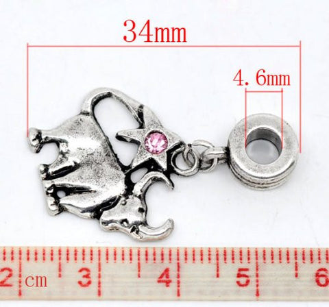 Taurus Zodiac Charm W/pink Crystal Dangle Bead for Snake Bracelets - Sexy Sparkles Fashion Jewelry - 3