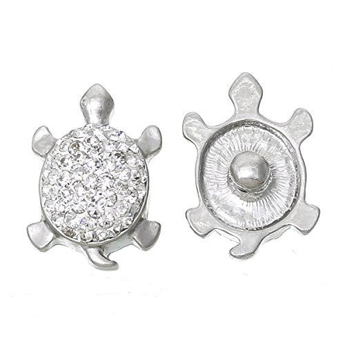 chunk Snap Jewelry Button Tortoise White Silver Tone Fit Chunk Bracelet Clear Rhinestone - Sexy Sparkles Fashion Jewelry