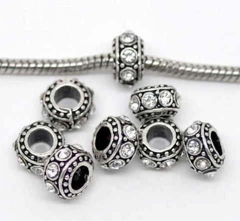 April Birthstone Antique Silver Rhinestone Spacer Beads Fit European Bracelet - Sexy Sparkles Fashion Jewelry - 3