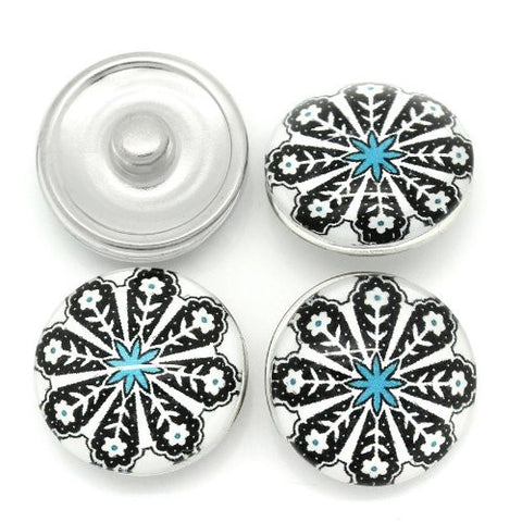 White and Black Flower Design Glass Chunk Charm Button Fits Chunk Bracelet 18mm - Sexy Sparkles Fashion Jewelry - 3