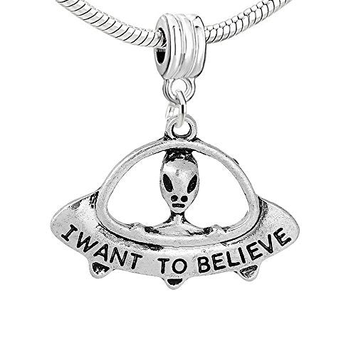 I Want to Believe Alien in UFO Dangle European Bead Compatible for Most European Snake Chain Bracelet - Sexy Sparkles Fashion Jewelry