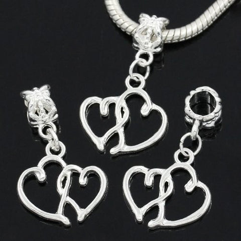 Hearts Charm Dangle Bead Spacer for Snake Chain Charm Bracelet - Sexy Sparkles Fashion Jewelry - 2