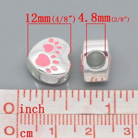 Love Heart Charm with Pink Paw Print European Bead Compatible for Most European Snake Chain Bracelet - Sexy Sparkles Fashion Jewelry - 2