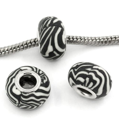 Zebra Black and White Stripes Murano Style Glass Bead Core For Snake Chain Charm Bracelet - Sexy Sparkles Fashion Jewelry - 2