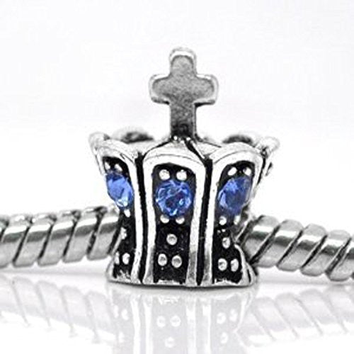 Crown with Blue Crystal Stones Bead Charm Spacer for Snake Chain Charm Bracelet