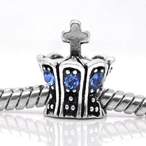 Crown with Blue Crystal Stones Bead Charm Spacer for Snake Chain Charm Bracelet - Sexy Sparkles Fashion Jewelry - 1