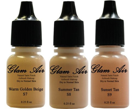 Glam Air Airbrush Water-based Foundation in Set of Three (3) Assorted Medium Satin Shades S7-S8-S9 0.25oz - Sexy Sparkles Fashion Jewelry - 1
