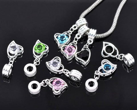Turquoise  Rhinestone Heart Dangle Charm European Bead Compatible for Most European Snake Chain Bracelet - Sexy Sparkles Fashion Jewelry - 2