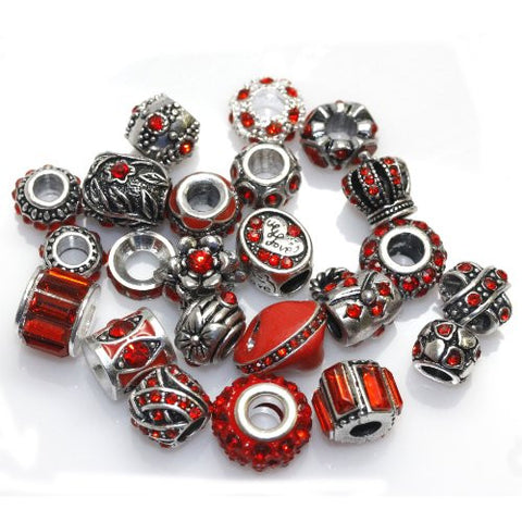 Ten (10) of Assorted Shades of Red Crystal Rhinestones Beads for Snake Chain Charm Bracelet - Sexy Sparkles Fashion Jewelry - 2