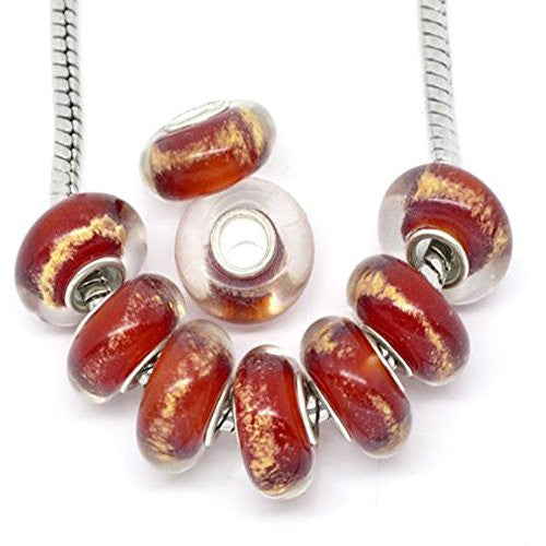Ten Red W/gold Tone Lampwork Murano Beads for Snake Chain Bracelet - Sexy Sparkles Fashion Jewelry - 1