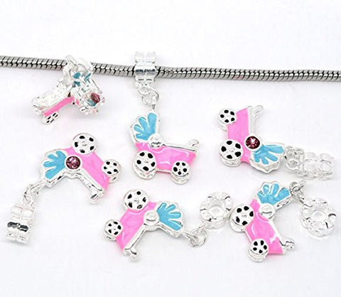 Baby Stroller/Carriage Charm Pink Enamel Dangle Spacer European Bead Compatible for Most European Snake Chain Bracelet - Sexy Sparkles Fashion Jewelry - 3