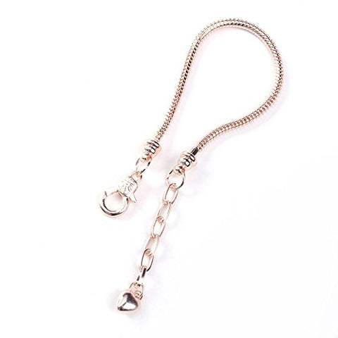 Sexy Sparkles 7 4/8inch  European Snake Chain Charm Bracelet Rose Gold Plated Lobster Claw Clasp And Extender Chain