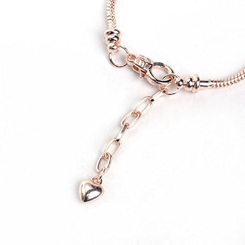 Sexy Sparkles 7 4/8inch  European Snake Chain Charm Bracelet Rose Gold Plated Lobster Claw Clasp And Extender Chain