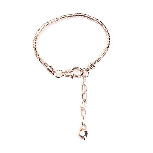 Sexy Sparkles 7 4/8inch  European Snake Chain Charm Bracelet Rose Gold Plated Lobster Claw Clasp And Extender Chain