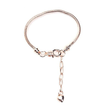 Sexy Sparkles 7 4/8inch  European Snake Chain Charm Bracelet Rose Gold Plated Lobster Claw Clasp And Extender Chain