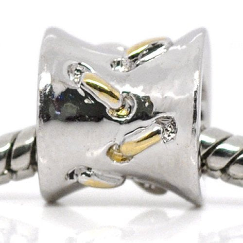 Drum W/gold tone Accent Charm European Bead Compatible for Most European Snake Chain Bracelet