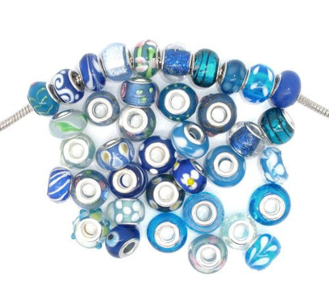 Ten (10) Pack of Assorted Blue Glass Lampwork, Murano Glass Beads for European Style Bracelet - Sexy Sparkles Fashion Jewelry - 3