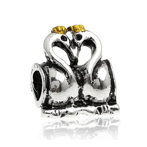Swans Embrace Charm European Bead Compatible for Most European Snake Chain Bracelet