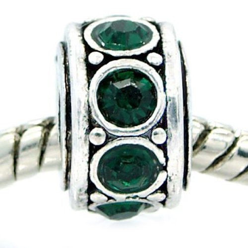 Rhinestone May Birthstone  Emerald Green Rhinestone Spacer European Bead Compatible for Most European Snake Chain Bracelet - Sexy Sparkles Fashion Jewelry