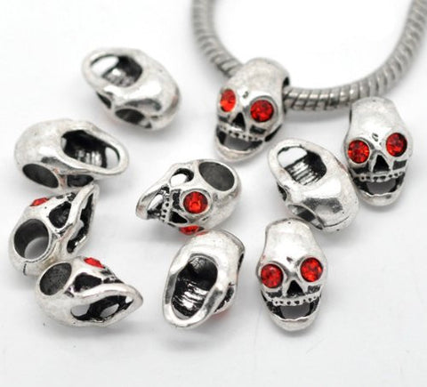 Red  Rhinestone Skull Charm Spacer European Bead Compatible for Most European Snake Chain Bracelet - Sexy Sparkles Fashion Jewelry - 2