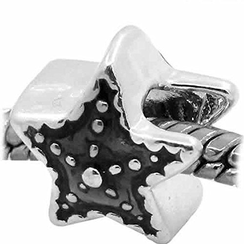 Star with Black/grey Enamel Charm European Bead Compatible for Most European Snake Chain Bracelet - Sexy Sparkles Fashion Jewelry - 1