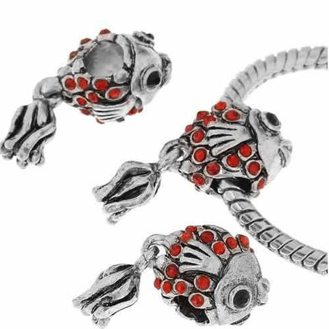 Beautiful Fish with Dangle Tail and Red Crystals Bead for Snake Chain Bracelet - Sexy Sparkles Fashion Jewelry - 2