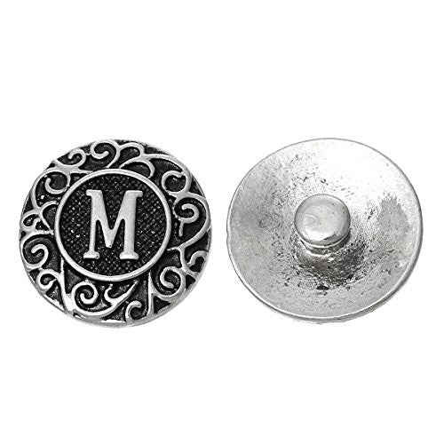 Alphabet Letter M Chunk Snap Button Pendant Fits Snaps Chunk Bracelet - Sexy Sparkles Fashion Jewelry - 1