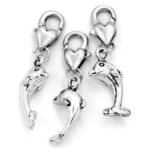 Clip on Dolphin Charm Pendant for European Jewelry w/ Lobster Clasp - Sexy Sparkles Fashion Jewelry - 3
