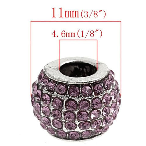 Rhinestone Amethyst  Crystals European Bead Compatible for Most European Snake Chain Bracelet - Sexy Sparkles Fashion Jewelry - 3