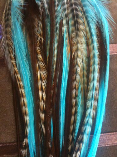 5 Feathers 4-6 Turquoise, Genuine Grizzly & Browns Extension for Hair Extension - Sexy Sparkles Fashion Jewelry